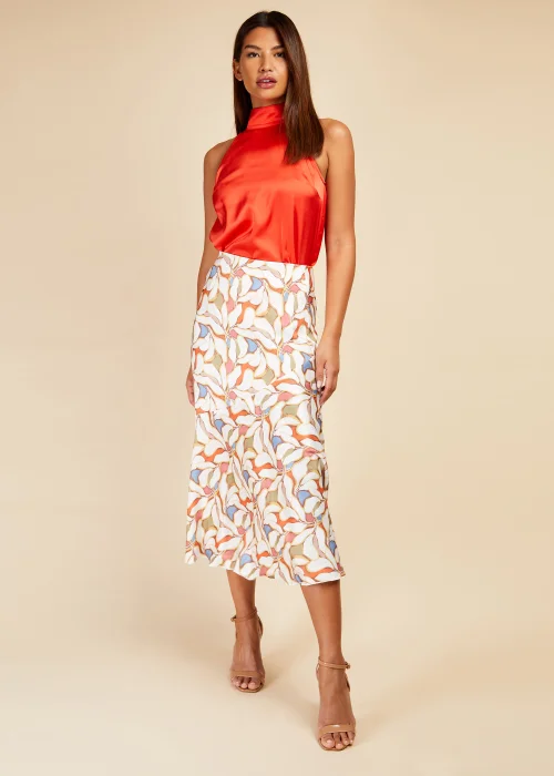 Little Mistress Leaf Print Diagonal Seam Midaxi Skirt - Size 8 Image 1