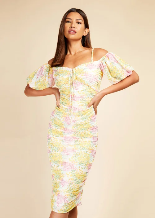 Little Mistress Blossom Ruched Bodycon Midi Dress - 8 Image 4