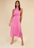 Little Mistress Pink Satin Halter Tie Midaxi Dress - Size 8 Image 1
