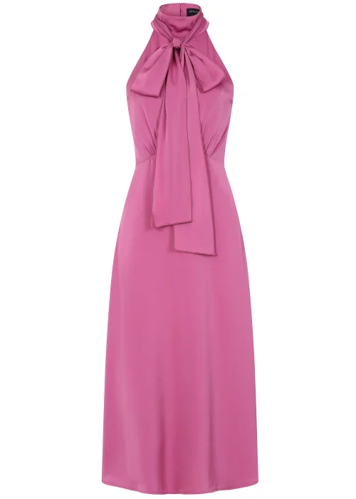Little Mistress Pink Satin Halter Tie Midaxi Dress - Size 8 Image 5