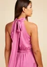Little Mistress Pink Satin Halter Tie Midaxi Dress - Size 8 Image 3