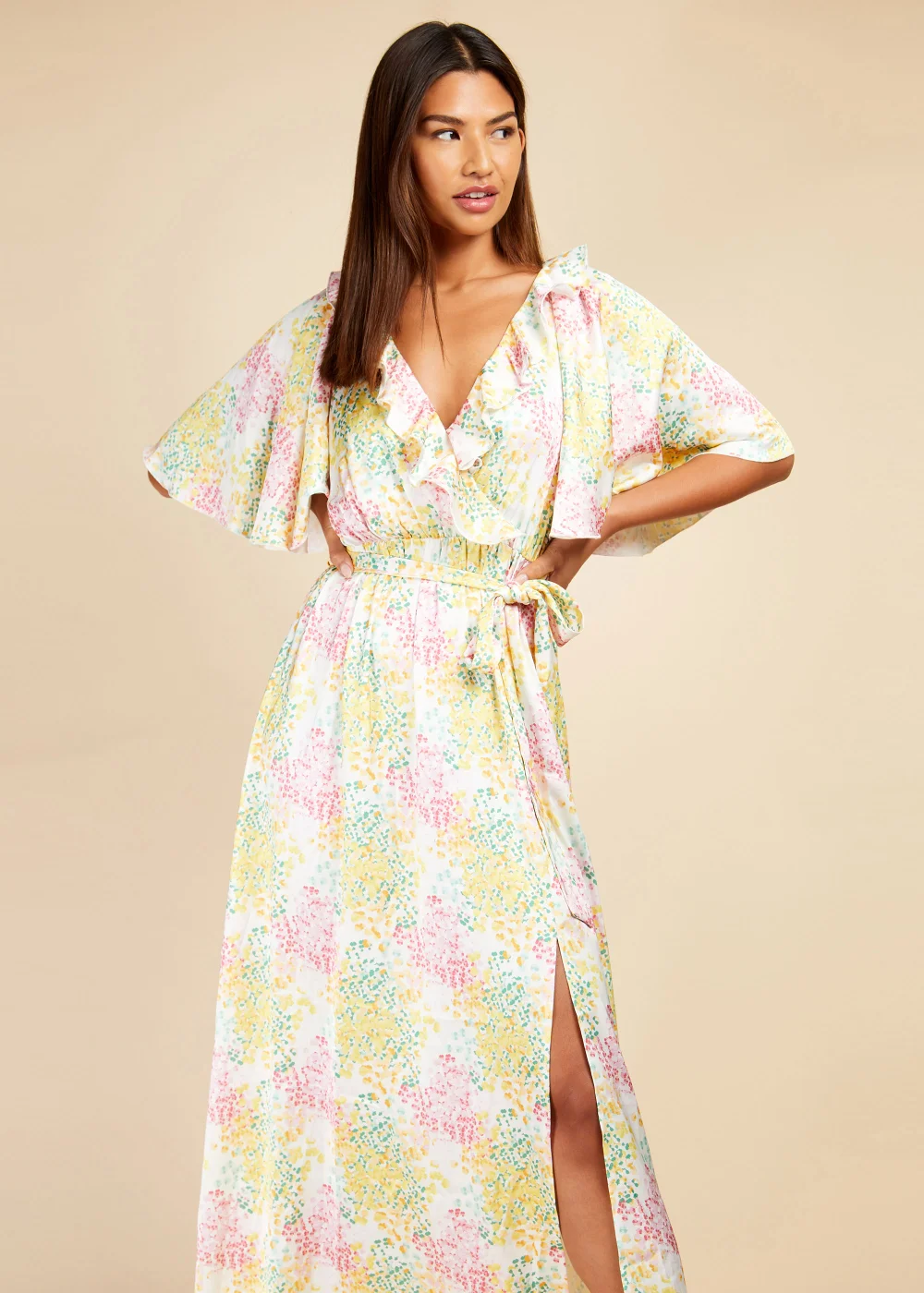 Little Mistress Blossom Frill Mock Wrap Maxi Dress - 10 Image 4