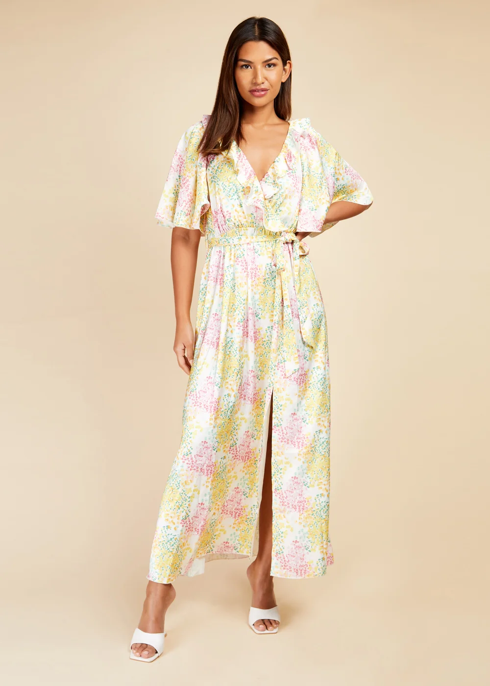 Little Mistress Blossom Frill Mock Wrap Maxi Dress - 10 Image 1