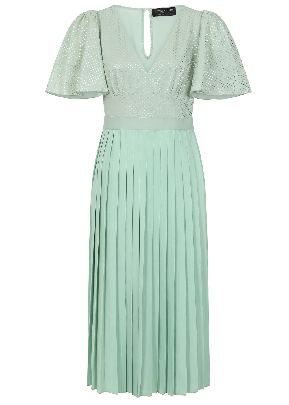 Little Mistress Sage Gold Foil Spot Pleated Midi Dress - 8 | Matalan Little Mistress Sage Gold Foil Spot Pleated Midi Dress - 8 | Matalan