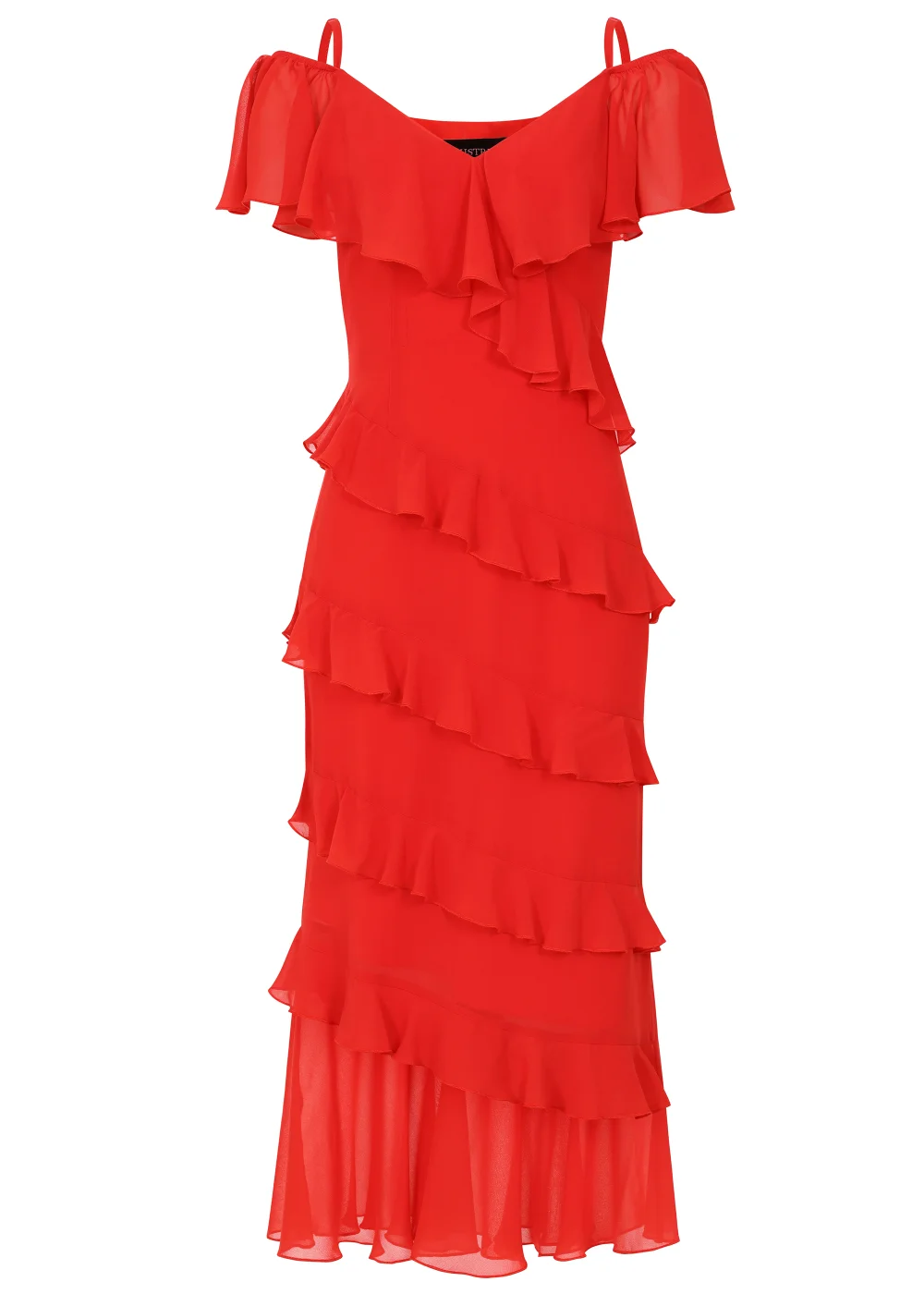 Little Mistress Red Frill Cold Shoulder Midi Dress - 8 Image 5