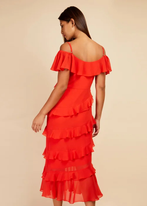Little Mistress Red Frill Cold Shoulder Midi Dress - 8 Image 2