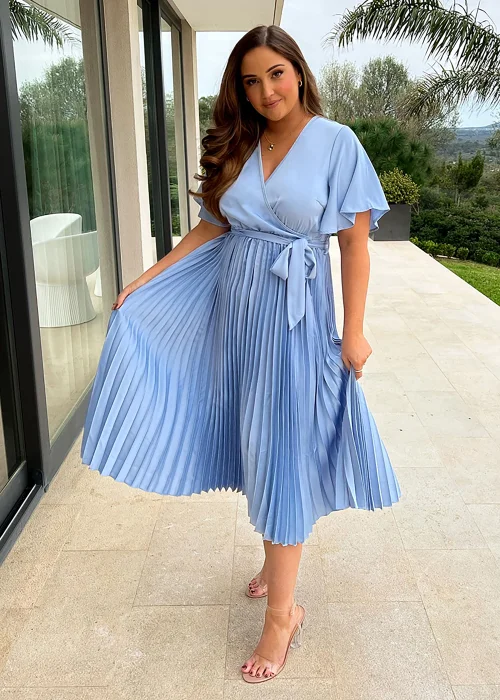 In the Style Jac Jossa Blue Pleated Wrap Midi Dress - 8 Image 1