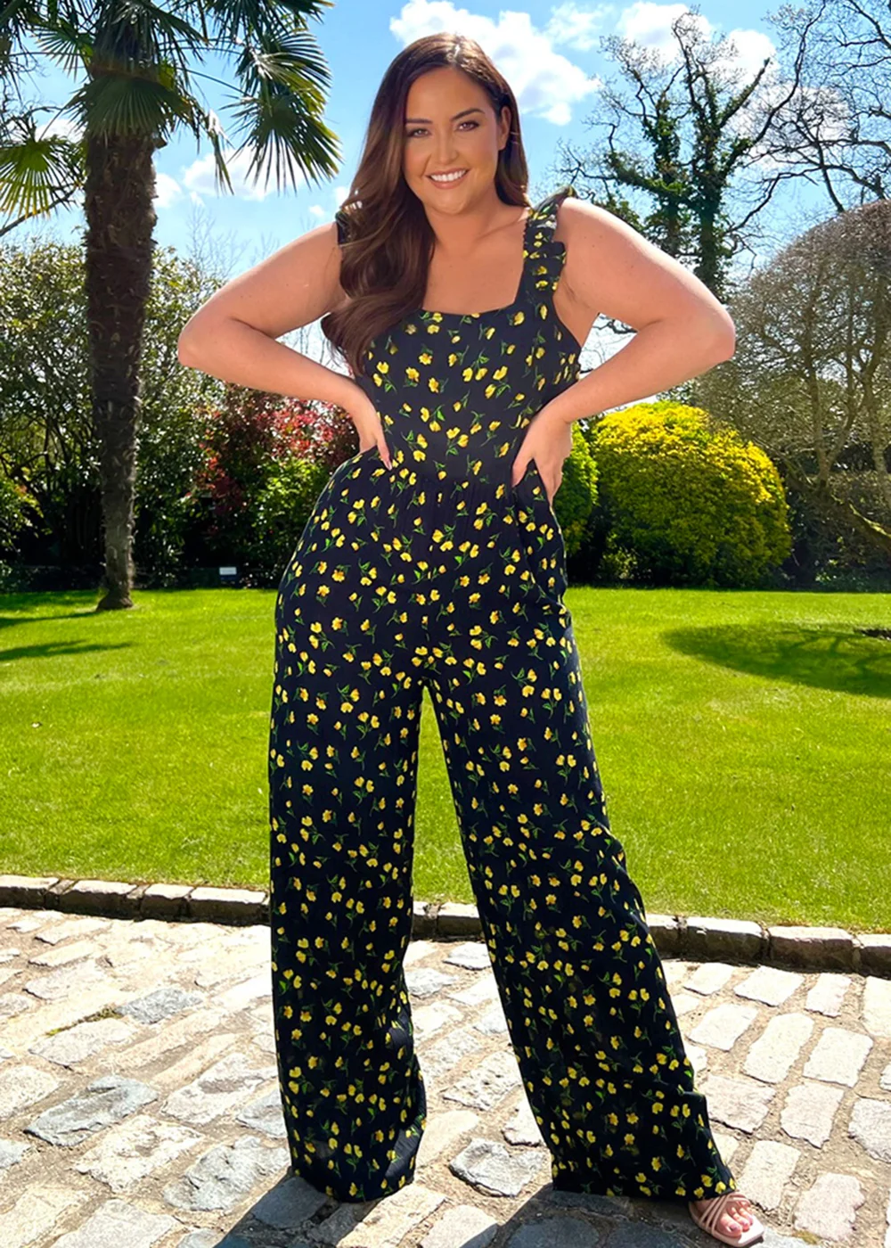 In the Style Jac Jossa Black Floral Frill Jumpsuit - 8 Image 1