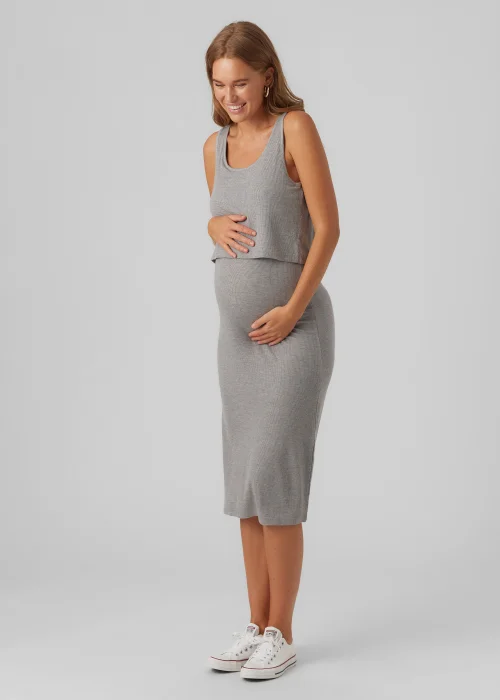 Mamalicious Maternity Grey Midi Dress - S Image 2
