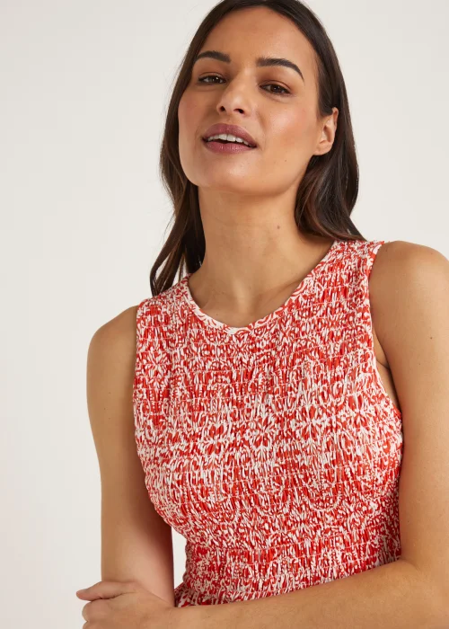 Orange Geo Shirred Sleeveless Midi Dress - 8 Image 3