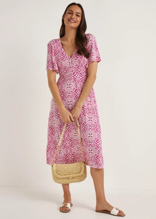 Pink Geo Print Midi Dress - 8 Image 4