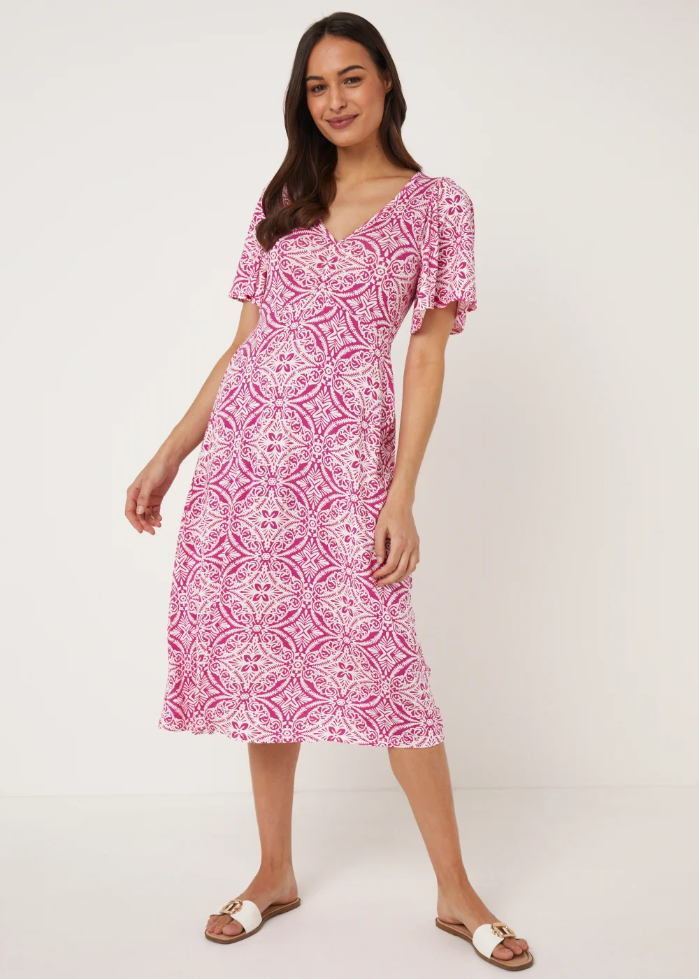 Pink Geo Print Midi Dress - 8 Image 1