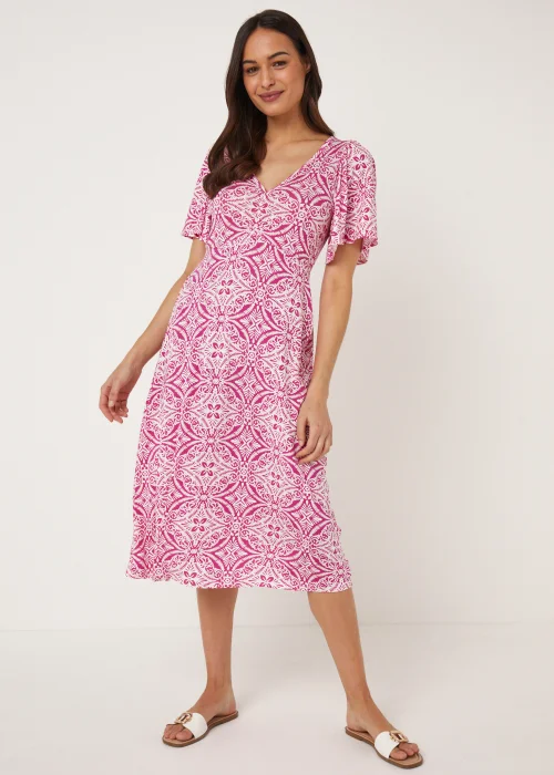 Pink Geo Print Midi Dress - 8 Image 1