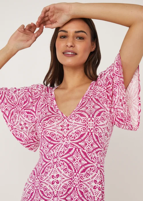 Pink Geo Print Midi Dress - 8 Image 3