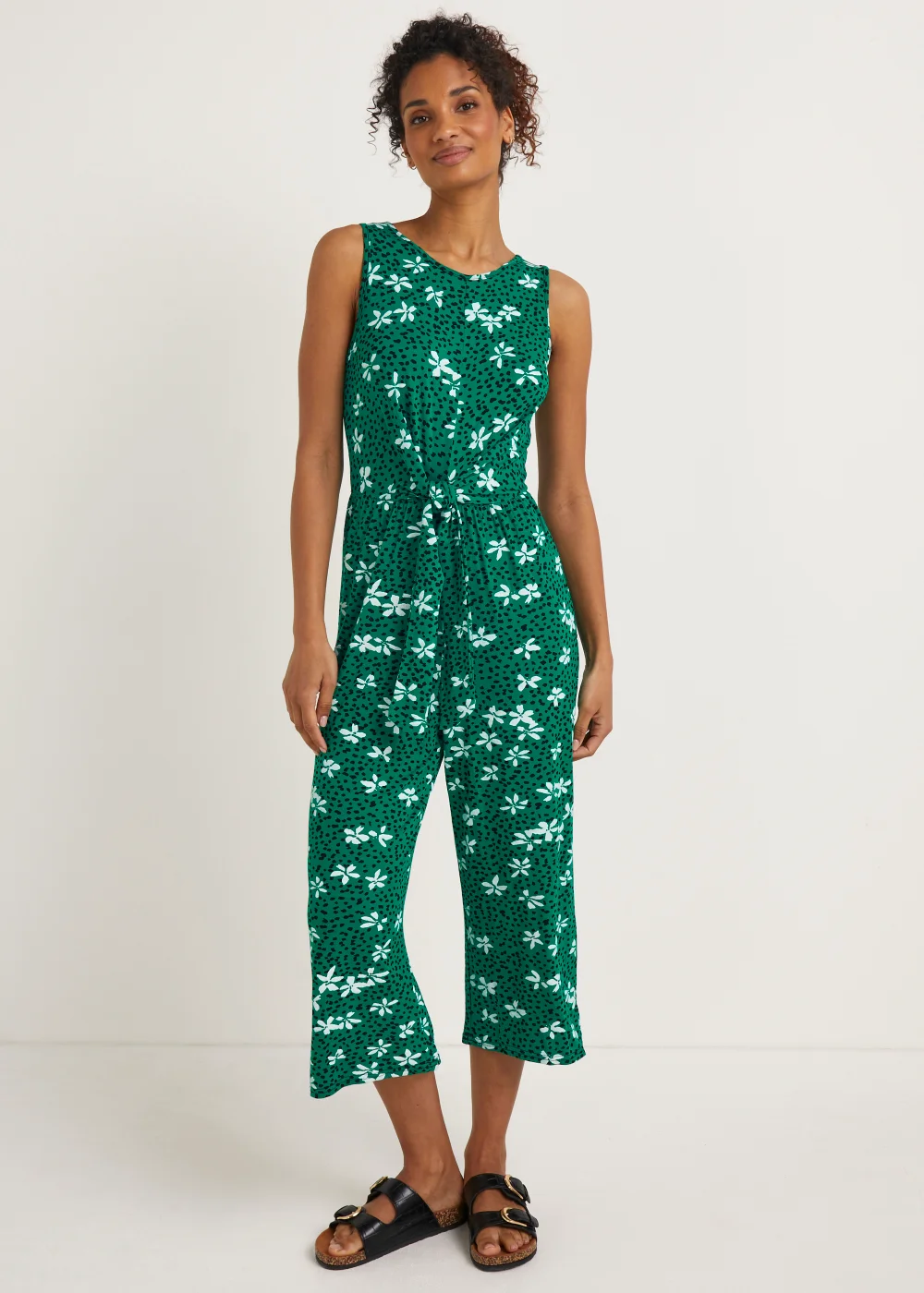 Green Print Tie Front Jumpsuit - 8 Image 1