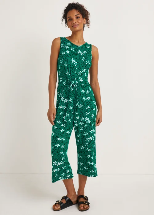 Green Print Tie Front Jumpsuit - 8 Image 1