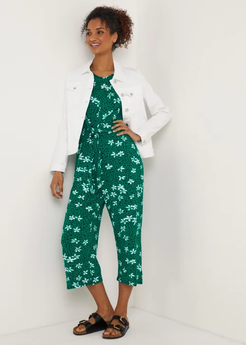Green Print Tie Front Jumpsuit - 8 Image 4