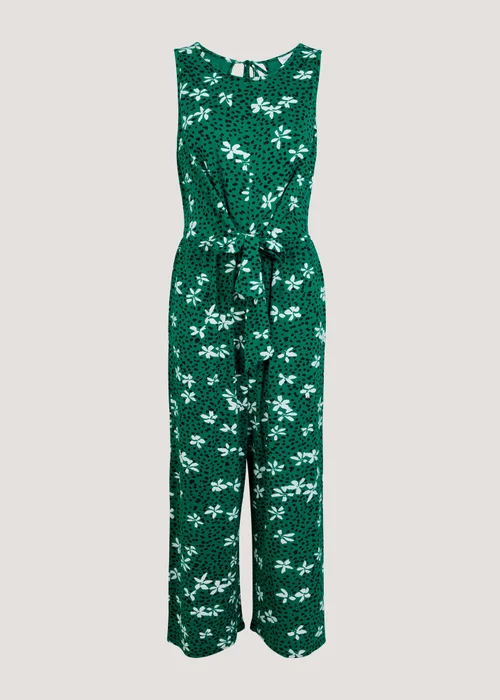 Green Print Tie Front Jumpsuit - 8 Image 5