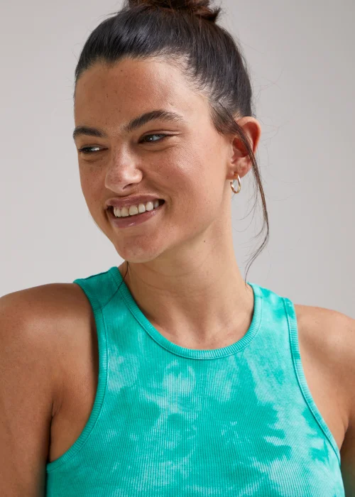 Turquoise Tie Dye Ribbed Vest Top - Size 8 Image 3