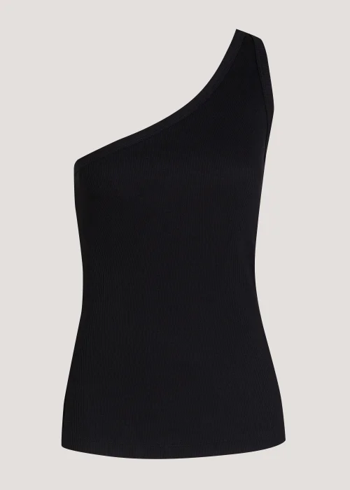 Black Ribbed One Shoulder Vest Top - Size 8 Image 5