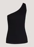 Black Ribbed One Shoulder Vest Top - Size 8 Image 5