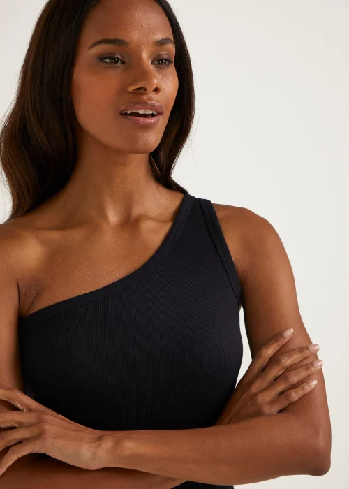 Black Ribbed One Shoulder Vest Top - Size 8 Image 3