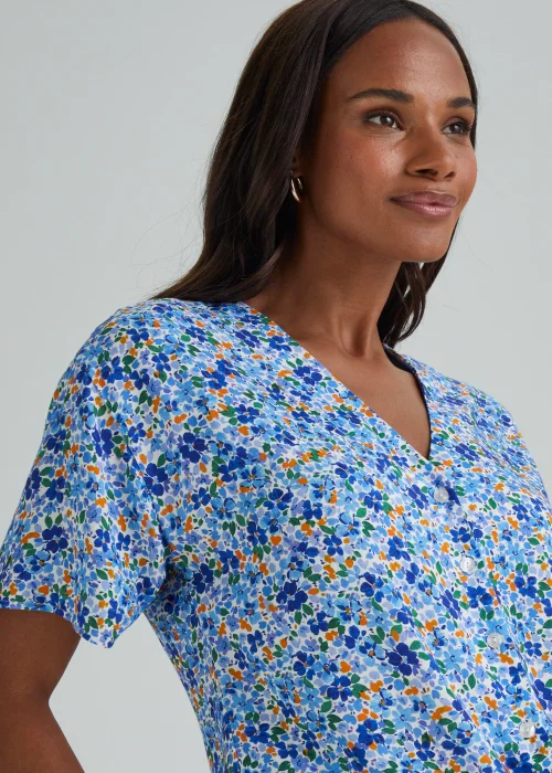 Blue Floral Tie Front Blouse - 8 Image 3