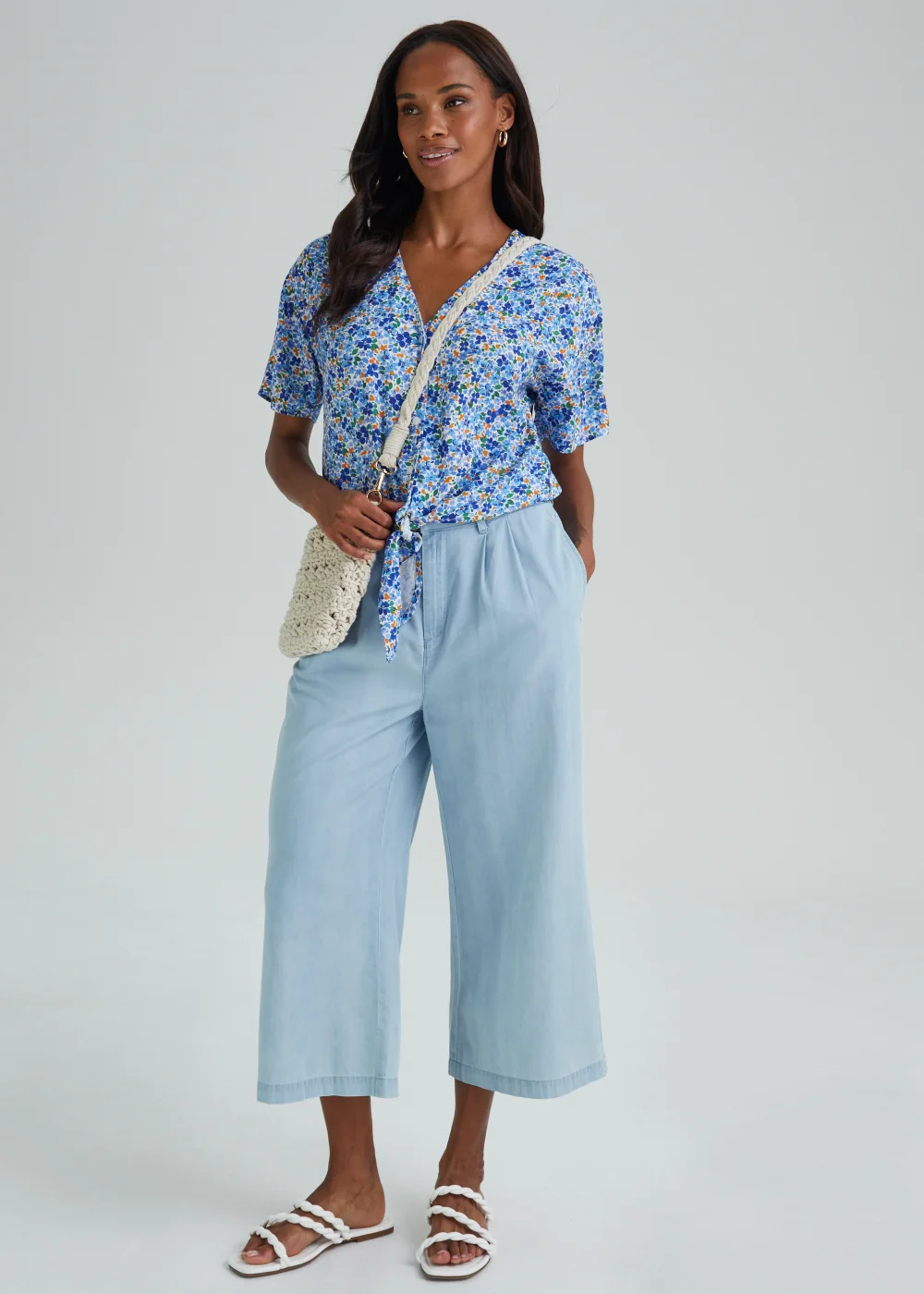 Blue Floral Tie Front Blouse - 8 Image 4