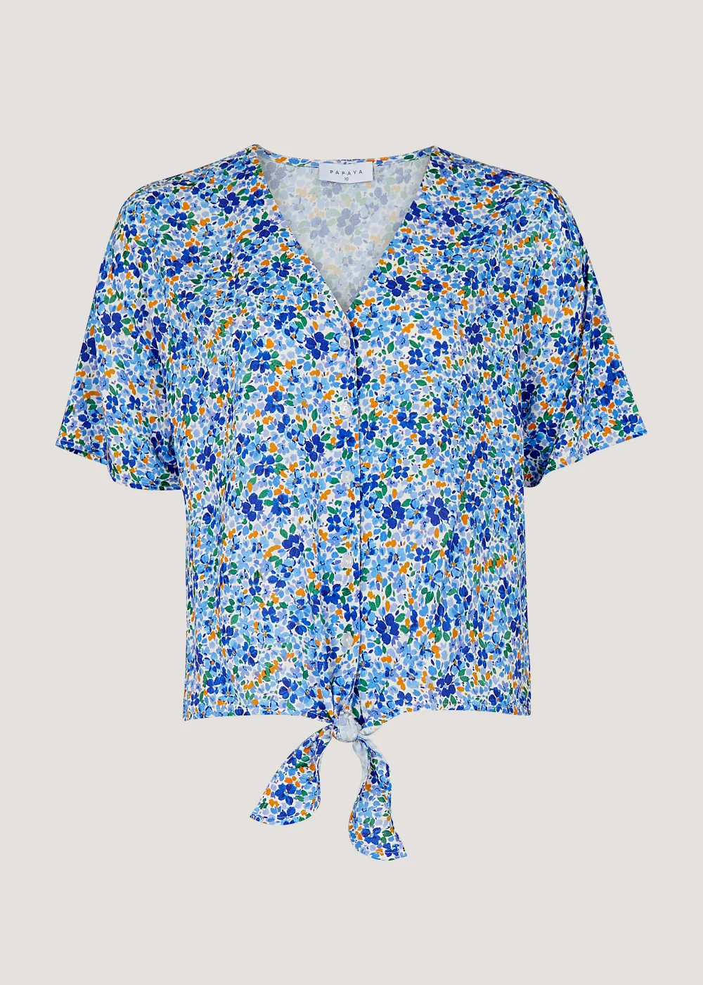 Blue Floral Tie Front Blouse - 8 Image 5