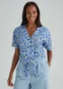 Blue Floral Tie Front Blouse - 8 Image 1