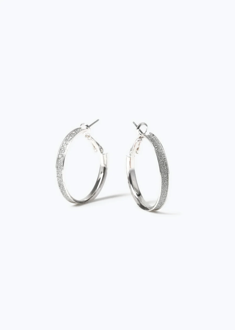 Silver Glitter Hoop Earrings - One Size Image 1