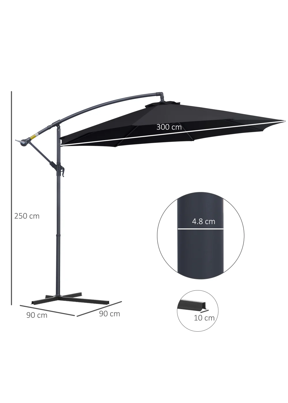 Outsunny Garden Cantilever Parasol Patio Banana Umbrella (3m) - No Size Image 3