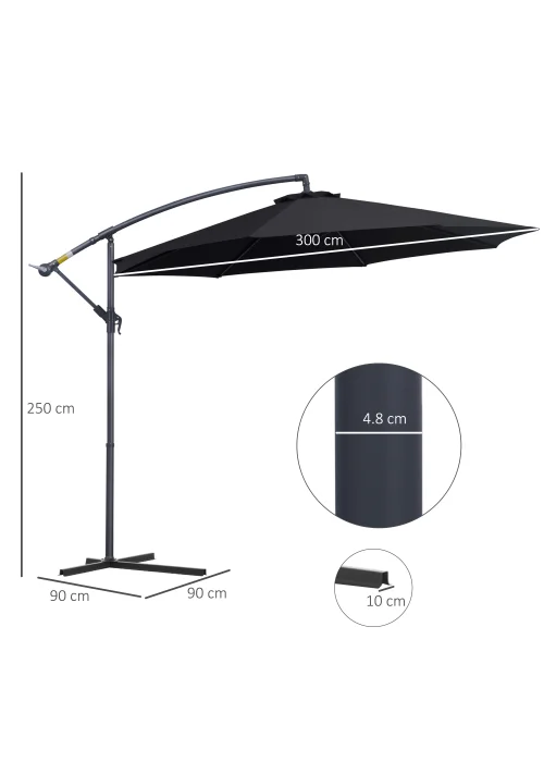Outsunny Garden Cantilever Parasol Patio Banana Umbrella (3m) - No Size Image 3