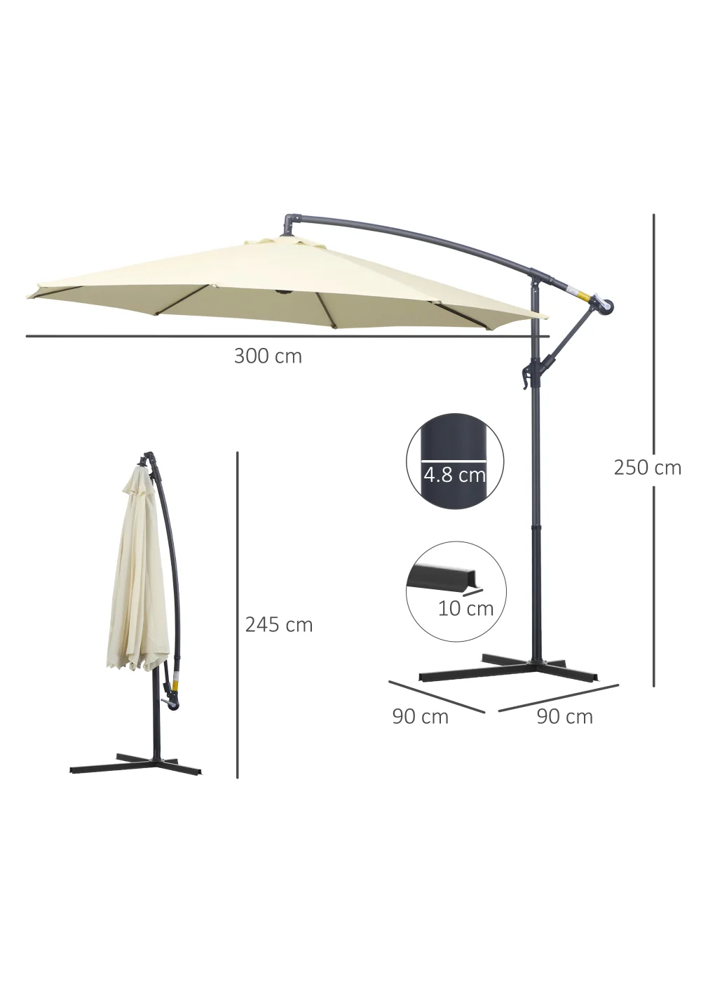 Outsunny Garden Cantilever Parasol Patio Banana Umbrella (3m) - No Size Image 3