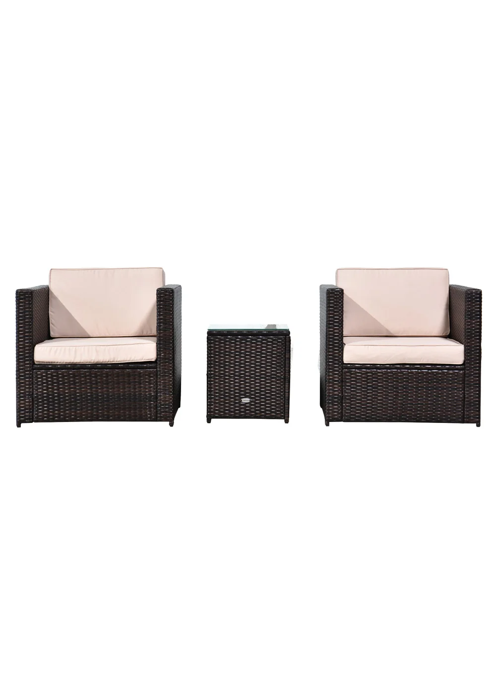 Outsunny 3 Pieces Outdoor PE Rattan Bistro Set with Cushions - One Size Image 2