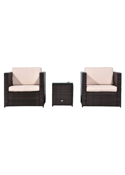 Outsunny 3 Pieces Outdoor PE Rattan Bistro Set with Cushions - One Size Image 2