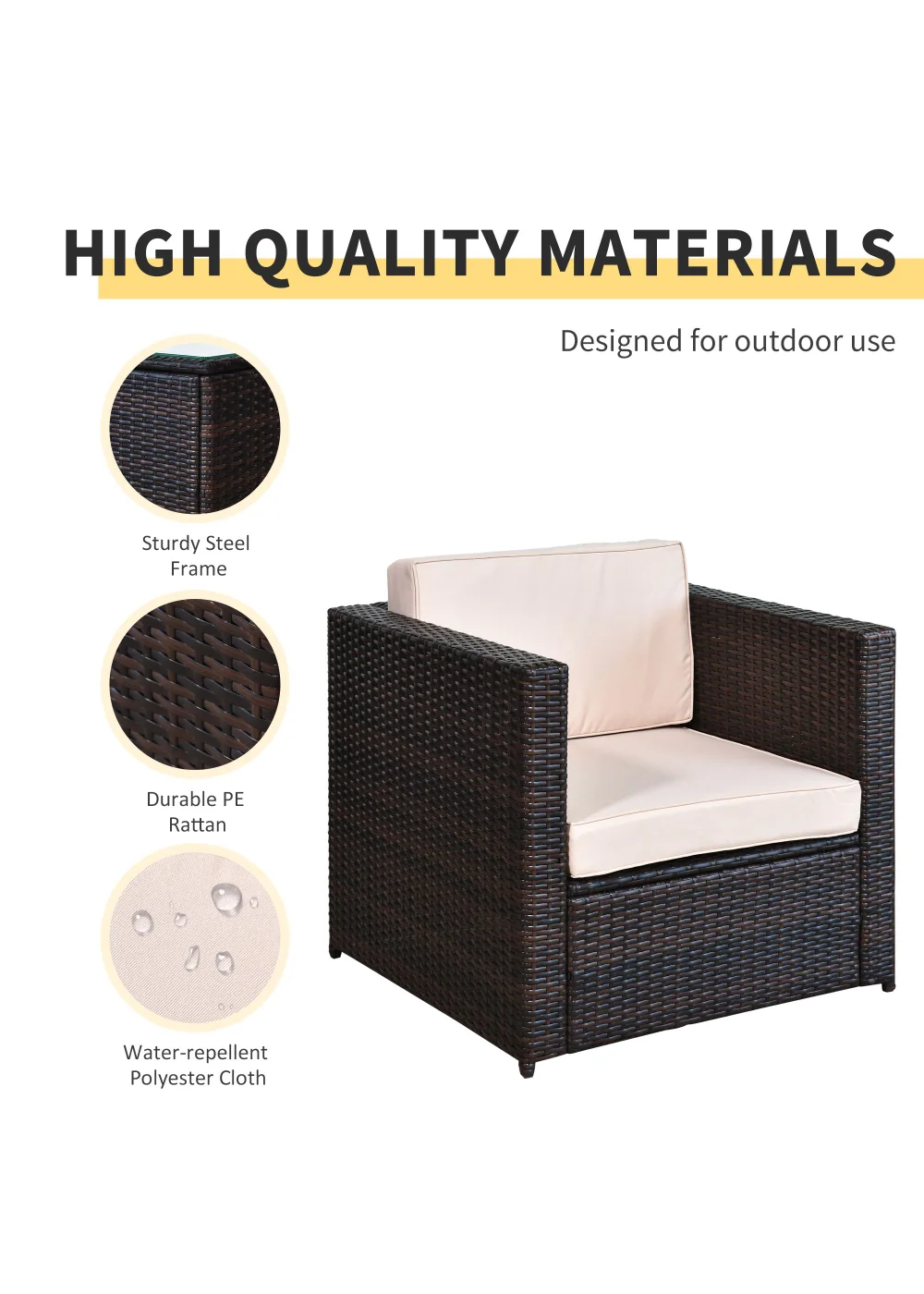 Outsunny 3 Pieces Outdoor PE Rattan Bistro Set with Cushions - One Size Image 5