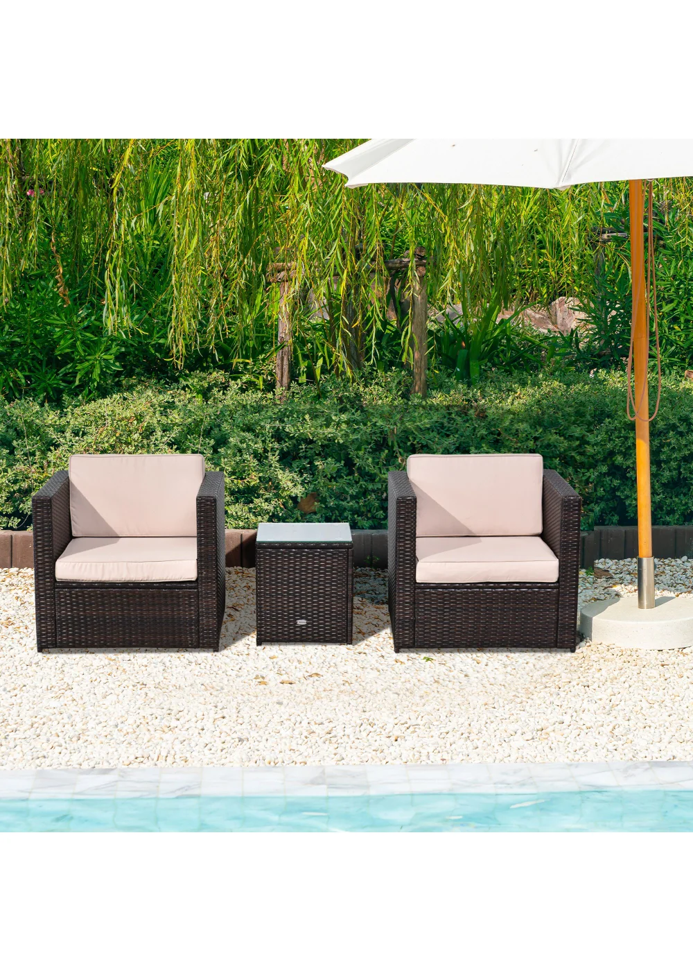 Outsunny 3 Pieces Outdoor PE Rattan Bistro Set with Cushions - One Size Image 1
