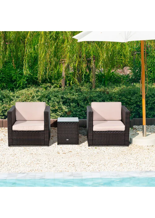 Outsunny 3 Pieces Outdoor PE Rattan Bistro Set with Cushions - One Size Image 1