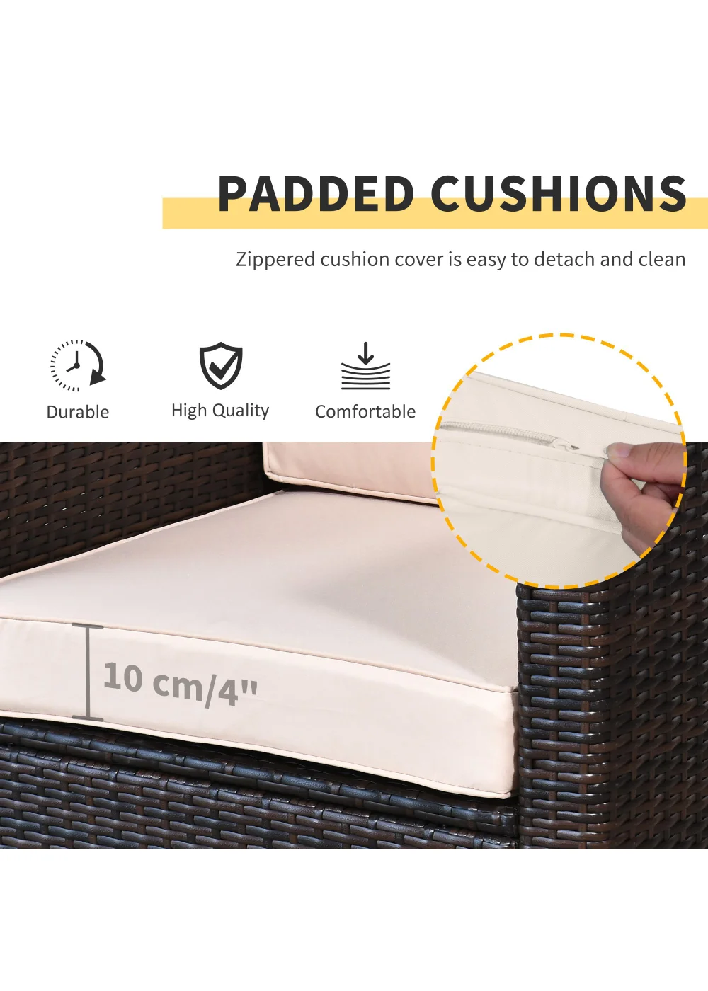 Outsunny 3 Pieces Outdoor PE Rattan Bistro Set with Cushions - One Size Image 4