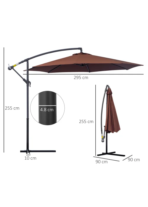 Outsunny Garden Banana Parasol Cantilever Umbrella (3m) - No Size Image 3