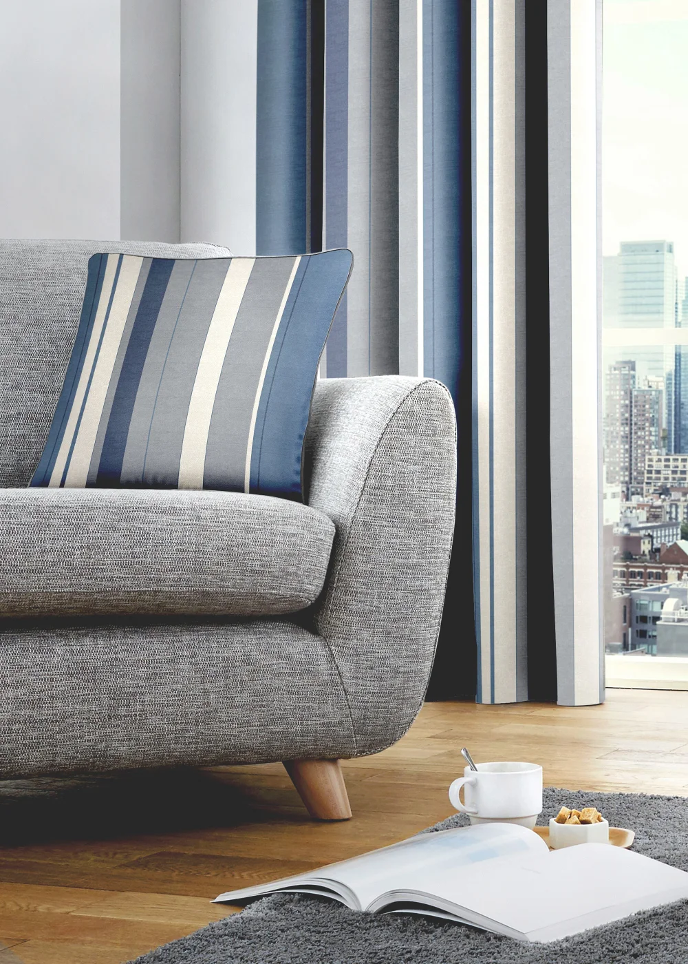 Fusion Whitworth Stripe Blue Filled Cushion (43cm x 43cm) - One Size Image 3