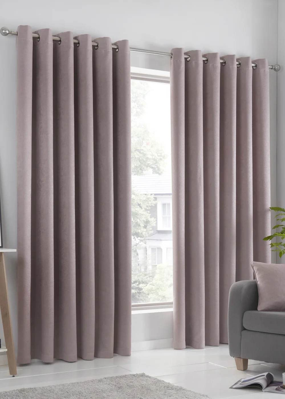 Fusion Strata Dimout Pink Eyelet Curtains - 46W X 54D (116x137cm) Image 1