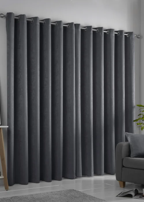 Fusion Strata Dimout Grey Eyelet Curtains - 46W X 54D (116x137cm) Image 3