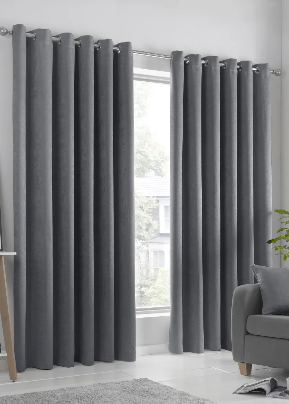 Fusion Strata Dimout Grey Eyelet Curtains - 46W X 54D (116x137cm) Image 1