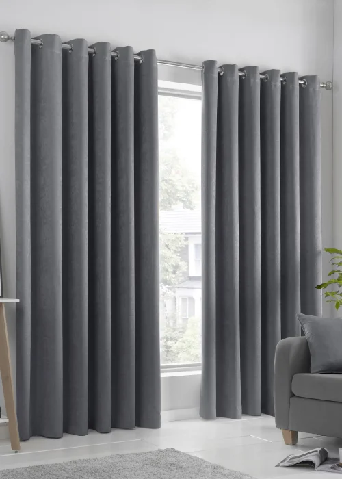 Fusion Strata Dimout Grey Eyelet Curtains - 46W X 54D (116x137cm) Image 1