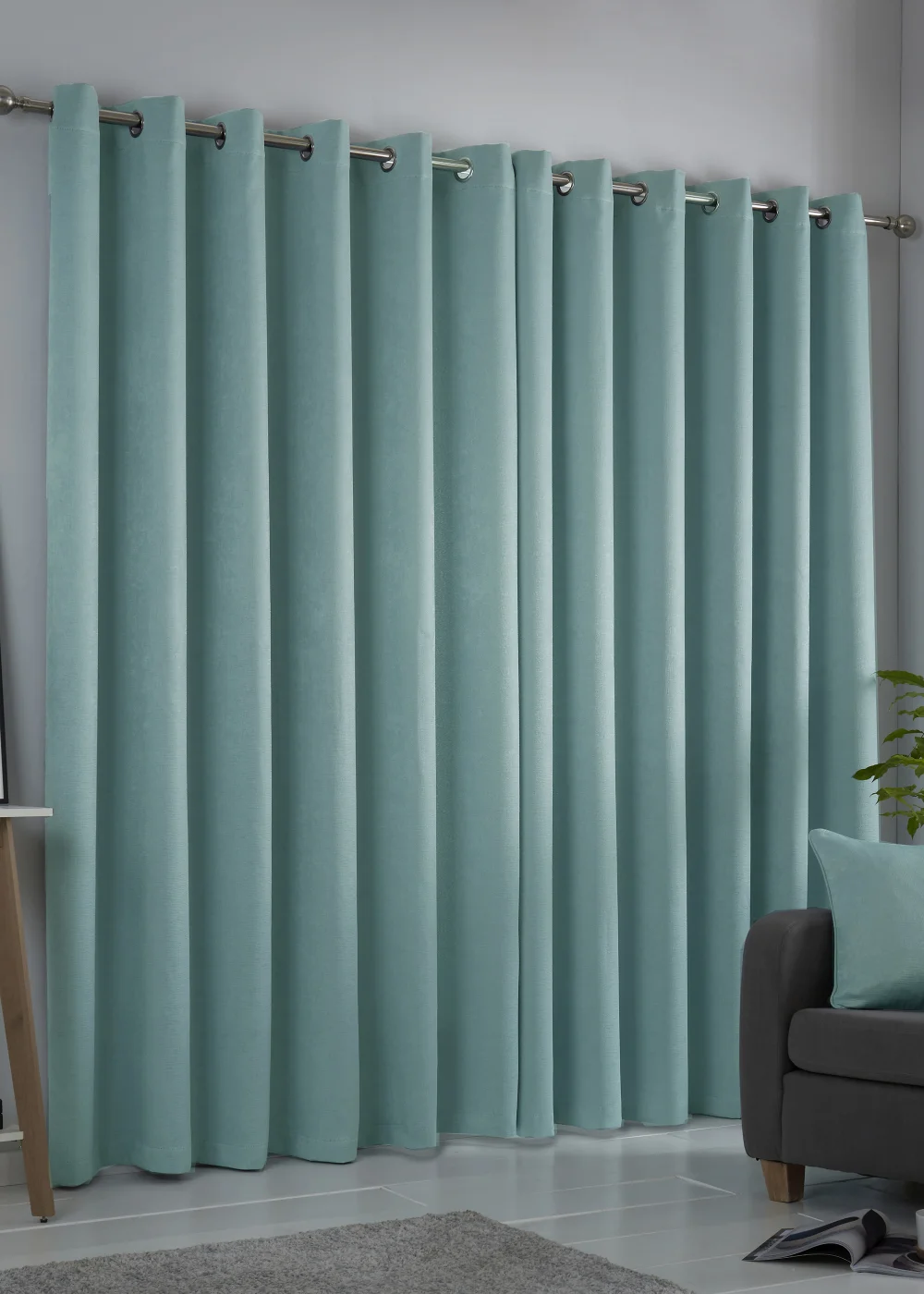 Fusion Strata Dimout Blue Eyelet Curtains - 46W X 54D (116x137cm) Image 3