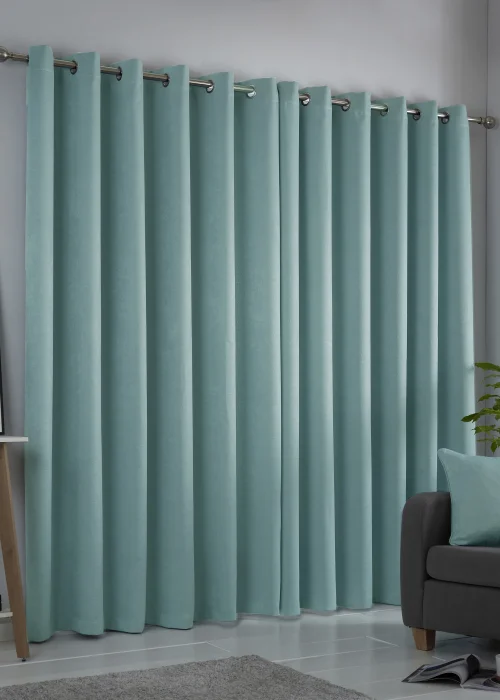 Fusion Strata Dimout Blue Eyelet Curtains - 46W X 54D (116x137cm) Image 3