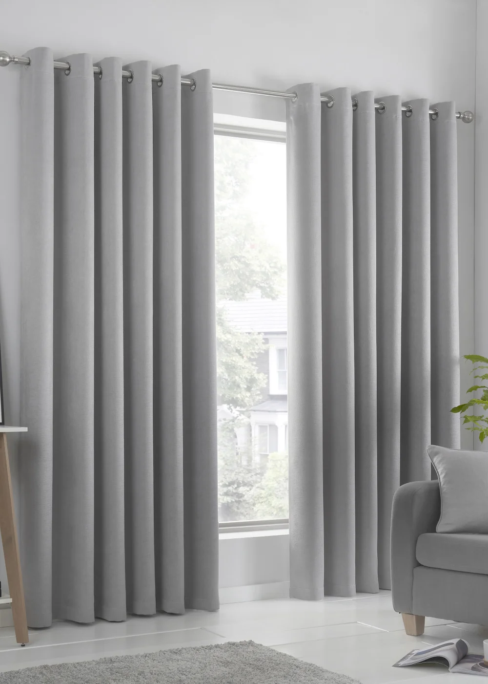 Fusion Strata Dimout Silver Eyelet Curtains - 46W X 54D (116x137cm) Image 1