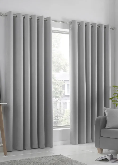 Fusion Strata Dimout Silver Eyelet Curtains - 46W X 54D (116x137cm) Image 1